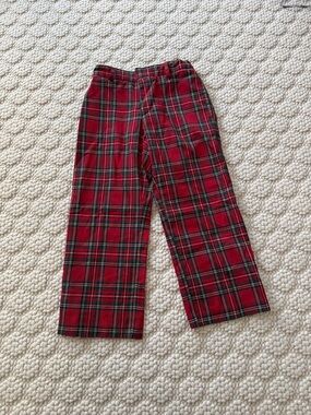 Boys Florence Eiseman Red Tartan Plaid Trim Pants